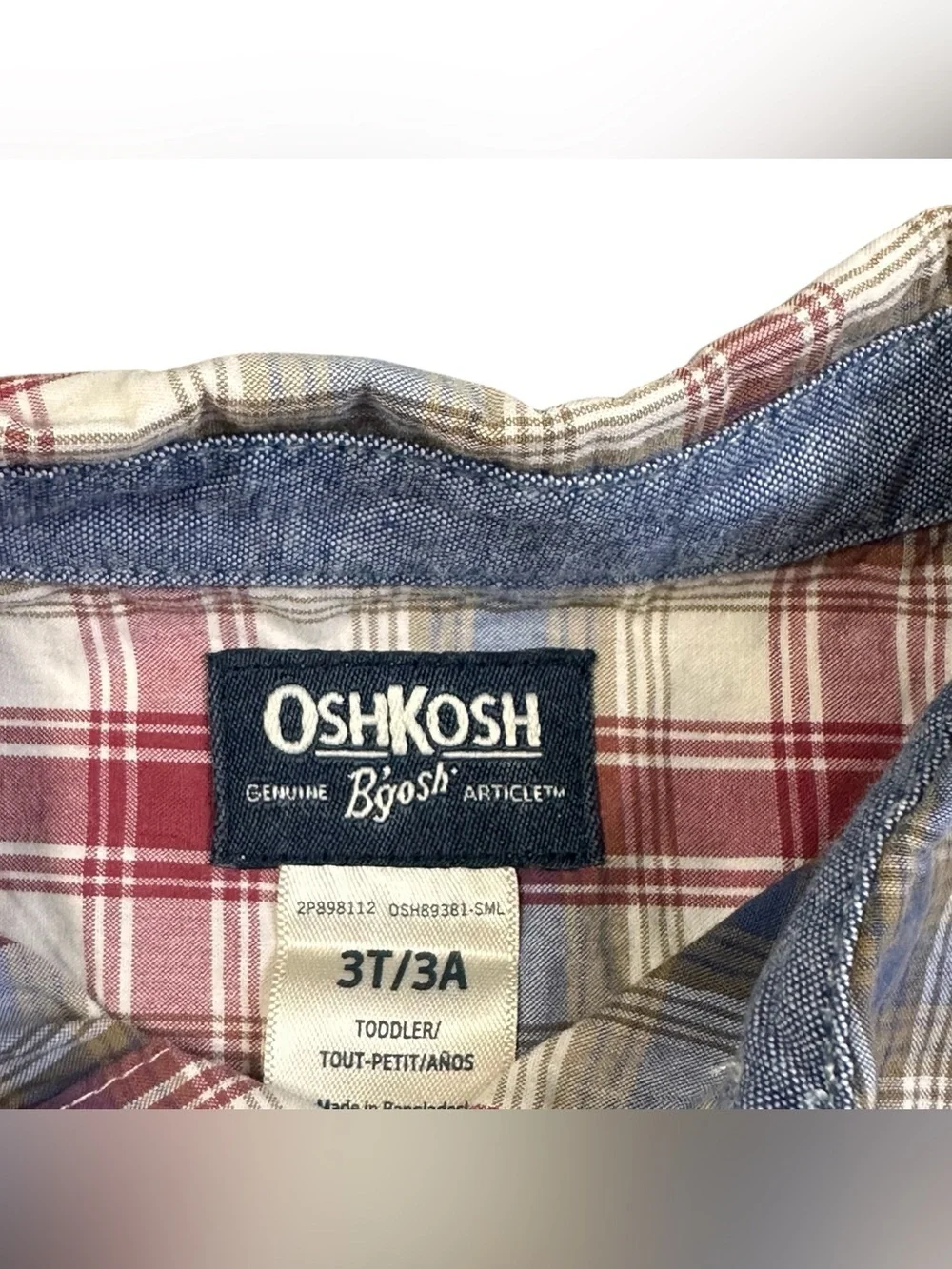 OshKosh B’gosh Toddler Boys Plaid Button Front Long Sleeve Shirt 3T Red Blue